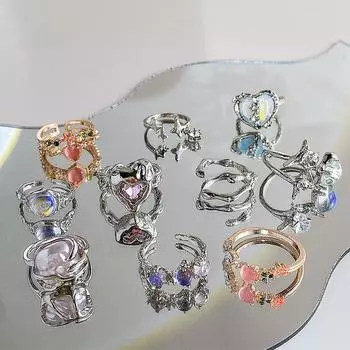 Kpop ретро готическое серебряное металлическое кольцо в форме сердца для женщин и девочек, винтажные открытые кольца с кристаллами Y2k, кольца с геометрической формой в стиле панк, ювелирные изделия для вечеринок