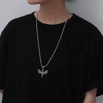 Kpop Ретро Harajuku Хип-Хоп Крылья Ангела Подвеска Из Нержавеющей Стали Мужское Ожерелье E-girl Дискотека Пара Готический Ожерелье Ювелирные Изделия серебряный