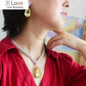 Kqdance Большое ожерелье с бриллиантами из муассанита, свадебные серьги с желтым камнем, комплект свадебных украшений для женщин, новый 45cm