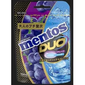 Kracie Mentos DUO Grape & Soda 45 г В тот момент, когда вы откусываете конфету, вы можете насладиться хрустящим текстом В тот момент, когда вы откусываете конфету, вы можете насладиться 1