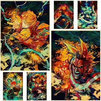 Крафт-бумага, аниме, фигурки, постеры, Demon Slayer One Punch Man, принты, картины, настенный художественный декор, украшение комнаты, фреска, подарки 30x21cm