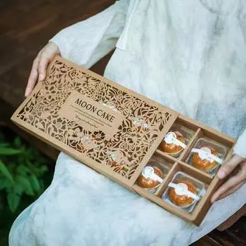 Kraft Paper Mooncake Gift Box Handmade Packaging Boxes Egg Yolk Crispy Gift Handheld Bag Festival 8 grids
