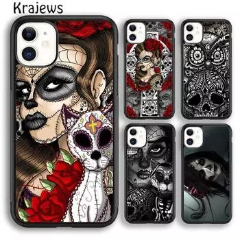Чехол для телефона Krajews Candy Skull Sugar Day Of The Dead для iPhone 14 5s 6s 7 8 plus X XR XS 11 12 13 pro max Samsung S21 S22 ultra iPhone 6plus