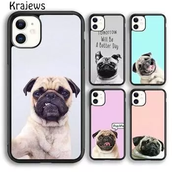 Krajews милый щенок мопса швабры чехол для телефона iPhone 14 5 6s 7 8 plus X XR XS 11 12 13 pro max samsung S21 S22ultra Plus iPhone 6plus