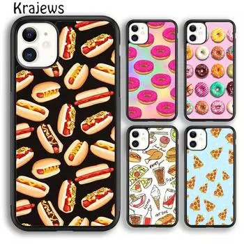Krajews PIZZA HOTDOG Donuts Cake Soft Phone Case Cover For iPhone 14 5 6s 7 8 plus X XR XS 11 12 13 pro max Samsung S21 S22ultra iPhone 6plus