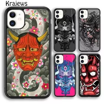 Krajews японский Oni Hannya Demon Mask крутой чехол для телефона для iPhone 14 5 6s 7 8 plus X XR XS 11 12 13 pro max Samsung S21 S22ultra iPhone 6plus