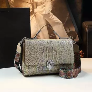 Крайняя плоть из крокодиловой кожи, крайняя плоть большой емкости, высококачественная и универсальная, модная, ручная работа, наклонная, счет за ручную стирку чёрный