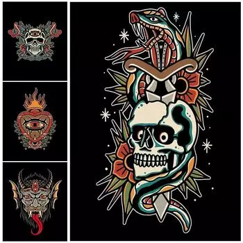 Крампус Улыбка Народная Демон Легенда Стена Искусства Холст Картина Темная Ведьма Змея И Скелет Искусство Плакат И Принт Украшения Дома Без Рамки 21*30cm