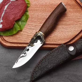 Кран деревянная ручка медянка рыболовный кемпинг портативный короткий нож фруктовый нож барбекю нож для мяса разделительный нож нож для костей чёрный