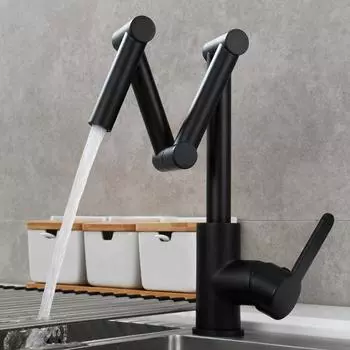 Кран для наполнения кухонной кастрюли Матовый золотой Складной кухонный смеситель Для горячей и холодной воды Смеситель для раковины с одним отверстием Поворотный складной излив Хром Золото Латунь