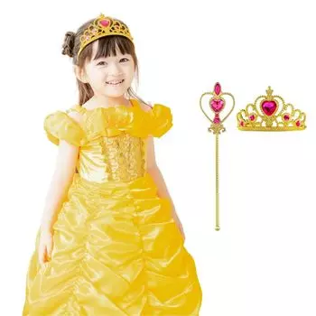 Красавица и чудовище Платье Белль Платье Принцессы Тиара Палочка Комплект из 3 предметов Детский костюм Желтый Девочки 120 120 см [MANAMANA] Детский