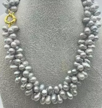 КРАСИВОЕ 3-рядное колье с серым жемчугом keshi reborn в стиле барокко