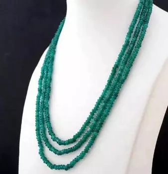 КРАСИВОЕ НАТУРАЛЬНОЕ ОЖЕРЕЛЬЕ 3 РЯДА 2Х4мм Огранённые ЗЕЛЕНЫЕ ИЗУМРУДНЫЕ БУСИНЫ