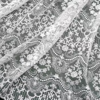 Красивая 135 см Ширина 1 м/лот 3D вышитая бежевая/белая кружевная ткань мягкая сетчатая ткань для шитья занавесок DIY Craft Аксессуар белый