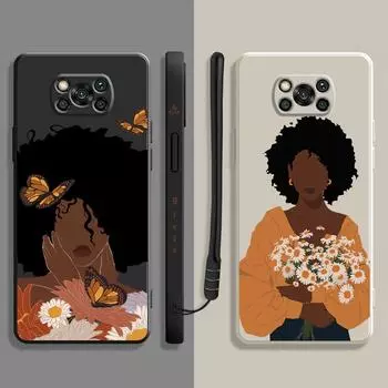 Красивая африканская девушка, цветок ромашки, бабочка для Xiaomi Poco X3 X4 Nfc M3 M4 Pro F3 для Mi 11 11t 10s 10t 10 9 Se 8 6, жидкий чехол Poco X3 Pro