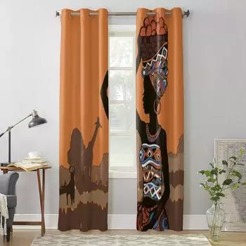 Красивая африканская женщина, занавеска для окна для детской комнаты, шторы для дома, шторы для гостиной, спальни, занавески на окна 135W x 60H(cm) x1
