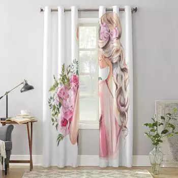 Красивая акварельная девушка занавеска для окна для детской комнаты домашние жалюзи шторы для гостиной спальни оконные шторы 135W x 60H(cm) x1