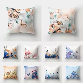 Красивая бабочка с цветочным пейзажным принтом и узором наволочка для дома, гостиной, украшения дивана, подушка, чехол для подушки 45x45 см 40X40CM