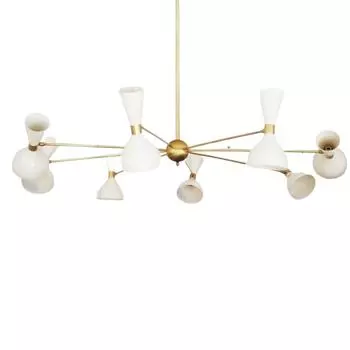 Красивая большая латунная люстра в стиле Stilnovo, итальянская люстра 1950-х годов