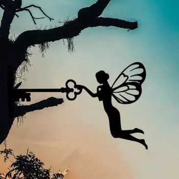 Красивая черная долговечная статуя силуэта феи настенная скульптура эльфа для заднего двора для сада