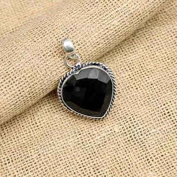 Красивая черная шпинель, драгоценный камень ручной работы из стерлингового серебра 925 пробы, ювелирный кулон для нее 1.50 Inches чёрный