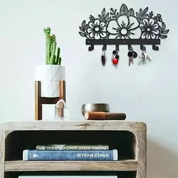 Красивая цветочная ключница – настенная вешалка для одежды, элегантный настенный декор для прихожей и спальни, стильный органайзер для любого пространства M бронзовый