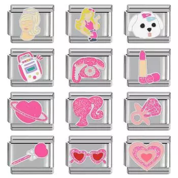 Красивая Девушка Розовый Итальянский Очарование DIY Браслет Из Нержавеющей Стали