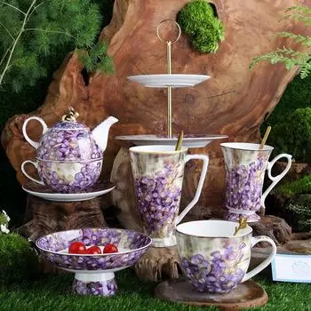 Красивая европейская винтажная керамическая кофейная чашка с цветочным узором, ретро-кружка из костяного фарфора, чайник, фарфоровая чашка для завтрака в подарочной коробке