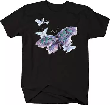 Красивая фиолетовая бабочка красочная природа дикая природа гусеница футболка мужская модная футболка с принтом с круглым вырезом с короткими рукавами летняя футболка L чёрный