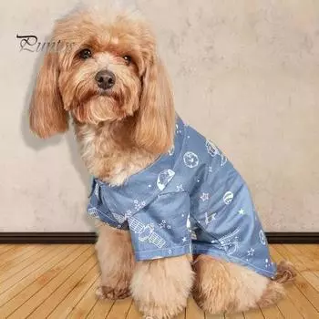 Красивая футболка для щенков с защитой от скатывания на передних лапках, милый узор космического корабля, летняя одежда для собак, аксессуары для домашних животных M