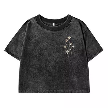 Красивая футболка с цветочным принтом для женщин, выстиранная, короткая, летняя, прохладная, потертая одежда, дышащая, в стиле ретро M