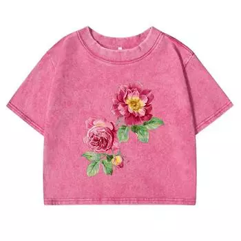 Красивая футболка с цветочным принтом женская выстиранная летняя мягкая одежда с коротким рукавом уличная одежда хлопок кроп-топ женский M