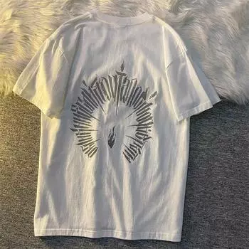 Красивая футболка с круглым вырезом и готическим принтом для мужчин и женщин из чистого хлопка, уличная летняя модная тенденция, повседневная удобная футболка с коротким рукавом для пары S белый