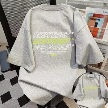 Красивая футболка с круглым вырезом и принтом букв из чистого хлопка для мужчин и женщин, летняя модная тенденция, повседневный удобный топ с короткими рукавами Harajuku S светло-серый