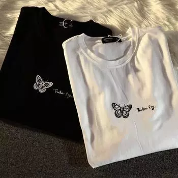 Красивая футболка с круглым вырезом и принтом бабочки для мужчин и женщин, уличная одежда в стиле ретро, летняя модная тенденция, повседневный удобный топ с короткими рукавами для пар, Harajuku S белый