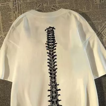 Красивая футболка с круглым вырезом и принтом позвоночника для мужчин и женщин из чистого хлопка в стиле ретро, летняя модная тенденция, повседневная удобная футболка с коротким рукавом для пары, уличная одежда S белый
