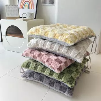 Красивая индивидуальная подушка для стула с девятью отверстиями, утолщенная нескользящая сидячая зимняя плюшевая подушка в клетку, простая подушка 40*40cm жёлтый