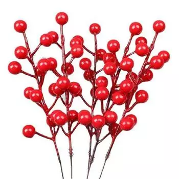Красивая искусственная красная ягода с несколькими вилками, яркий цвет, декоративная 10 pcs