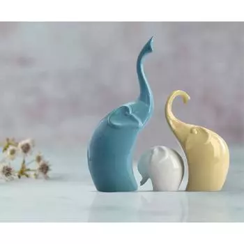 Красивая керамическая разноцветная семья слонов из 3 предметов для домашнего декора (Упаковка из 1 шт., многоцветная)