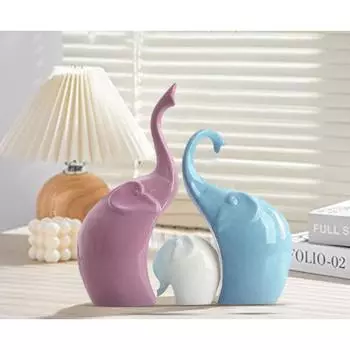 Красивая керамическая семья слонов для домашнего декора (Упаковка из 1 шт., разноцветная)