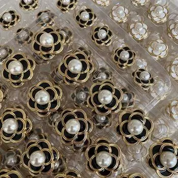 Красивая кнопка с цветочной ручкой, креативная металлическая пуговица в виде камелии, маленький аромат, элегантная жемчужная металлическая пуговица для шубы 18mm чёрный