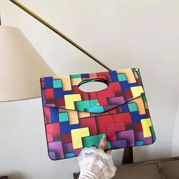 Красивая контрастная цветная печать женская 2024 новая корейская версия модная ретро сумка-конверт женская простая модная сумка-клатч прилив разноцветный