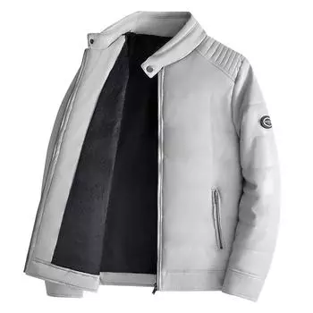 Красивая кожаная куртка мужская бархатная утолщенная хлопковая куртка стойка воротник кожаная куртка корейский стиль мотоциклетная куртка новинка осень и зима L