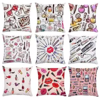 Красивая красочная губная помада, парфюмерная наволочка, комната для девочек, милый диван-кровать, гостиная 40x40cm