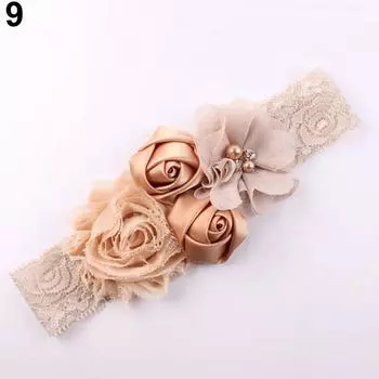 Красивая кружевная повязка для волос с цветком розы и бусинами, повязка на голову для новорожденных, аксессуар для волос светло-фиолетовый