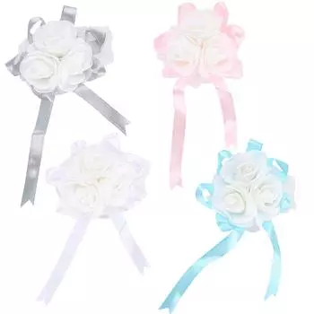 Красивая Лента Рука Цветок Свадебная Подружка Невесты Запястье Корсаж Пром Свадебные Украшения Pink Ribbon