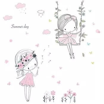 Красивая летняя наклейка на стену для девочек, украшение для комнаты для девочек, спальни, обои, детские наклейки на стены, гостиная, домашний декор, фрески F