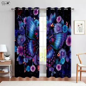 Красивая мечта бабочка цветок 3D печать занавеска ретро французский пастораль свежий спальня гостиная кабинет украшение занавеска W50xH130(CM)x2PCS&Grommet Top