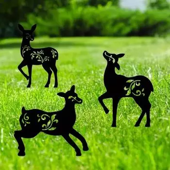 Красивая металлическая статуя оленя в виде кола — элегантное украшение для садовых вечеринок, домашнего садового искусства и декора патио светло-серый