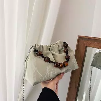 Красивая модная нишевая дизайнерская цепочка женская сумка 2024 года новая модная сумка-мессенджер повседневная плиссированная сумка-ведро чёрный